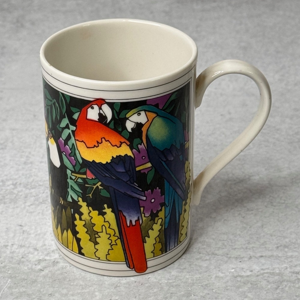Dunoon Burma Ruth Boden Parrot Birds Stoneware Coffee Mug Cup Made Scotland